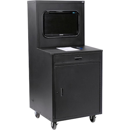 Global Industrial Mobile Heavy-Duty LCD Computer Cabinet, Black, Unassembled 249190JBK